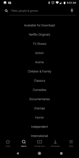 Interfaz de búsquedas en la Beta 6.0.0 de Netflix