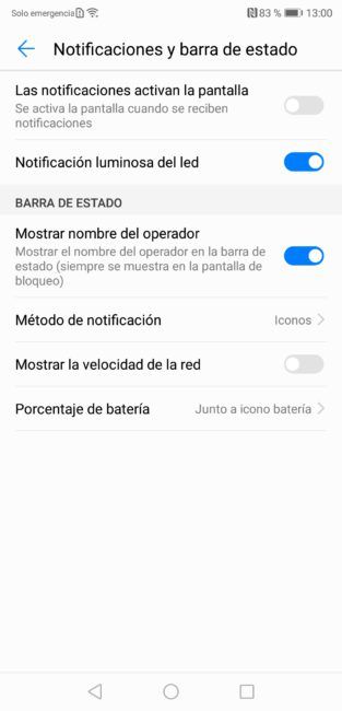 Opciones pantalla Huawei P20 Pro