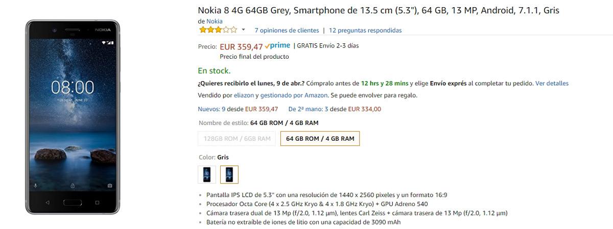 Precio del Nokia 8 con la última oferta de Amazon