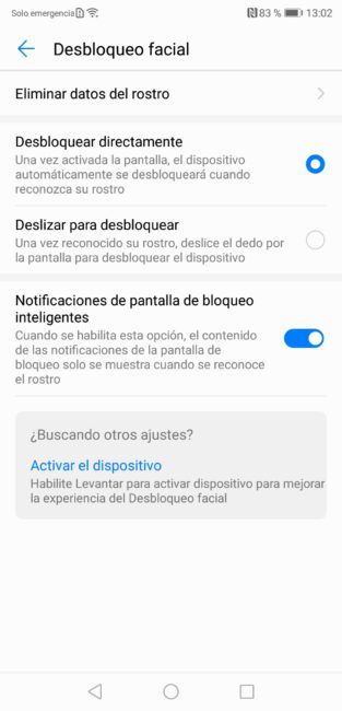 Opciones reconocimiento Huawei P20 Pro