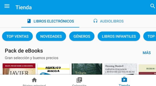 Interfaz de Google Play Books