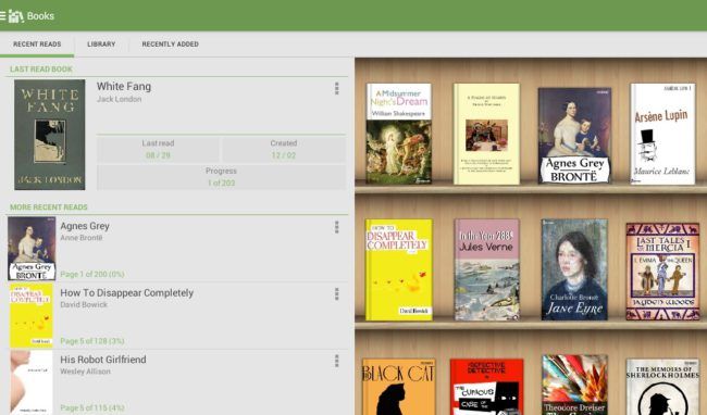 Interfaz de Aldiko Reader