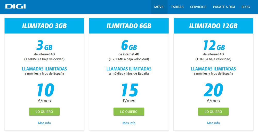 Tarifas móviles de Digi