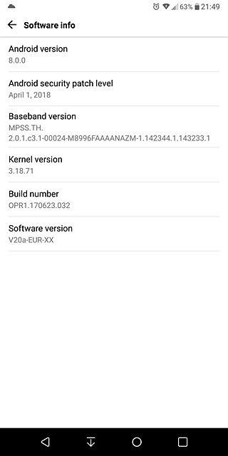 Referencia de la actualización del LG G6 con Android 8 Oreo