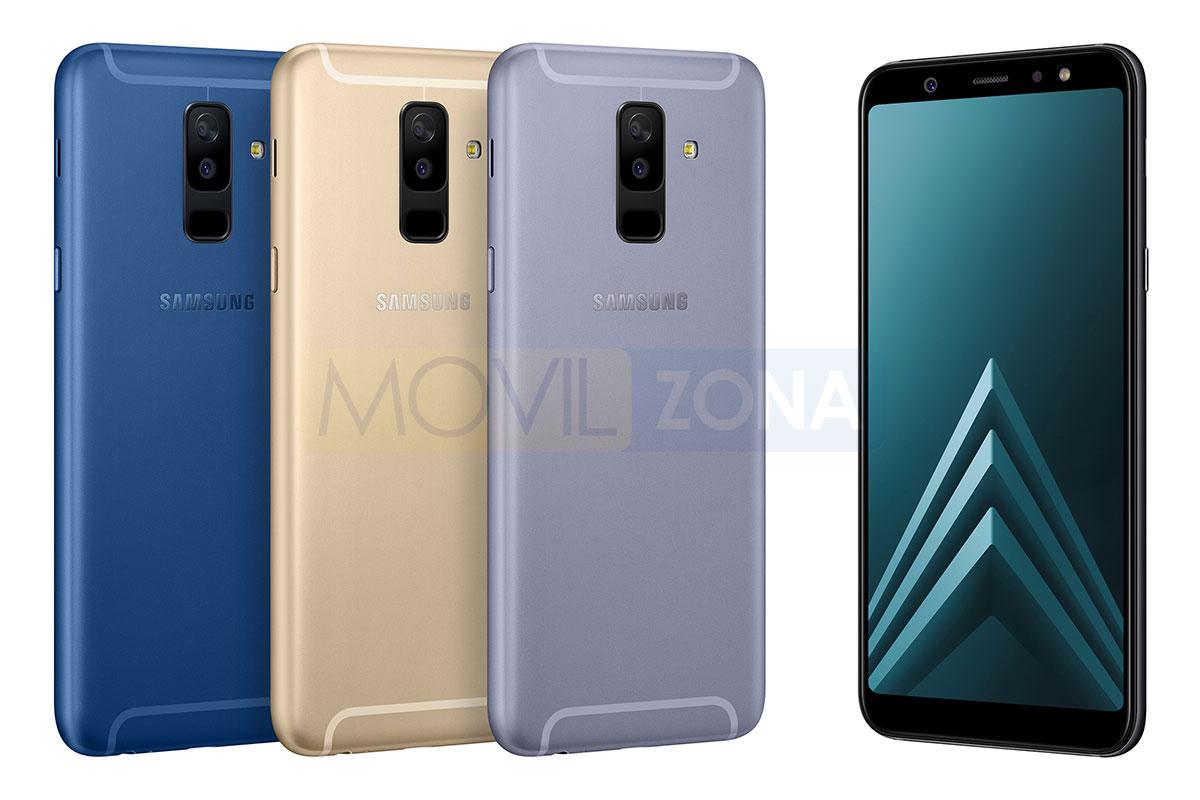 Samsung Galaxy A6 Plus negro, dorado, azul y gris