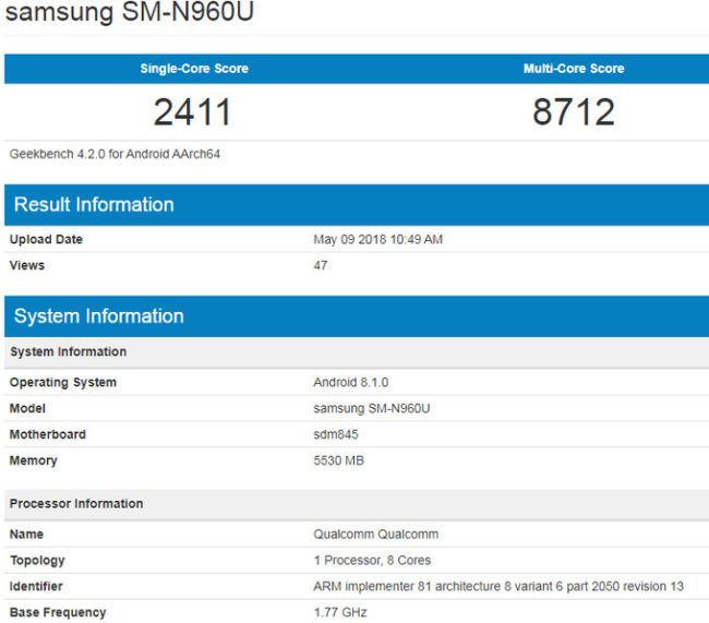 galaxy note 9 geekbench