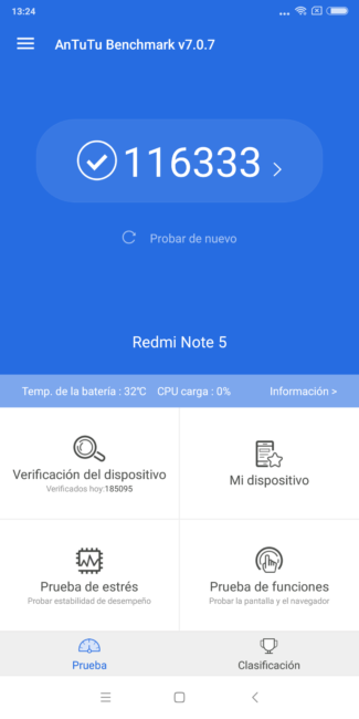 Resultado AnTuTu del Xiaomi Redmi Note 5