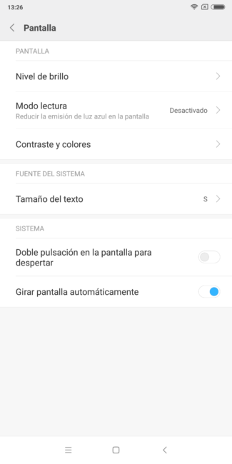 Opciones de la pantalla en el Xiaomi Redmi Note 5