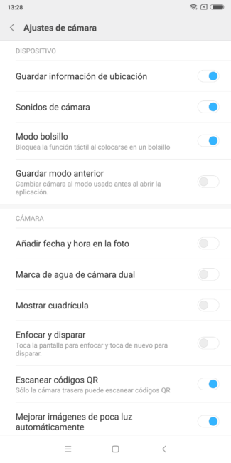 Opciones cámara del Xiaomi Redmi Note 5