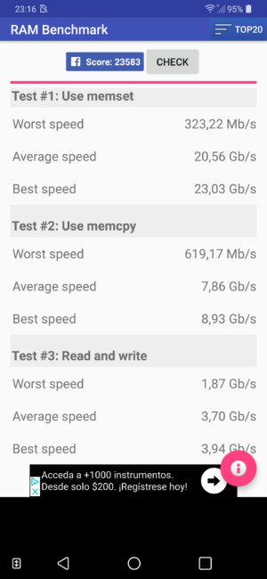 Resultdos RAM con el LG G7 ThinQ