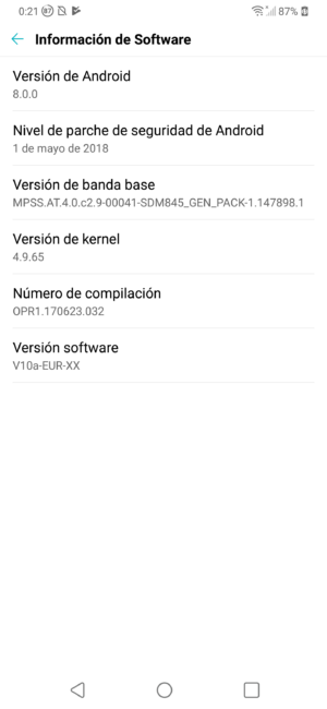 Información sistema del LG G7 ThinQ
