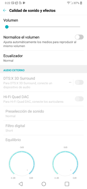 Opciones sonido en el LG G7 ThinQ