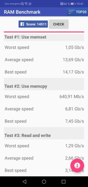 Resultdos RAM del Honor 10