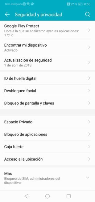 Opciones de sistema del Honor 10