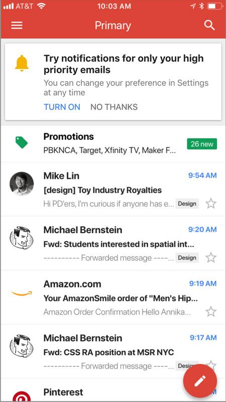 Notificaciones de alta prioridad en Gmail para iOS