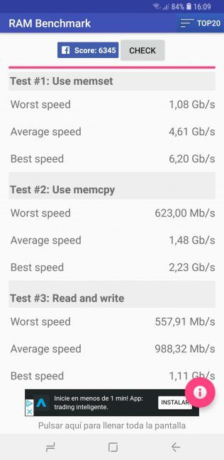 RAM Test con el Samsung Galaxy A6+ 2018