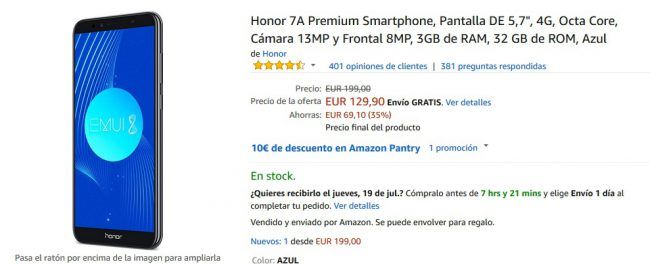 Amazon Prime day 2018-rebajas última hora-honor 7A Premium