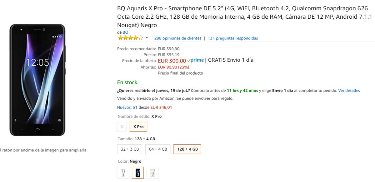 Oferta del BQ Aquaris X Pro con motivo del Amazon Prime Day 2018