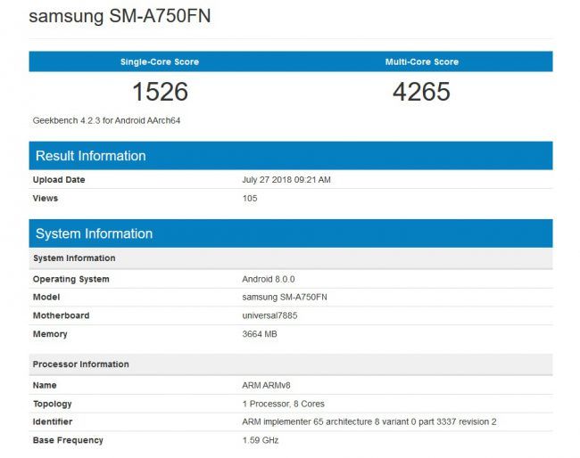 Galaxy A7 (2018)-Geekbench 4