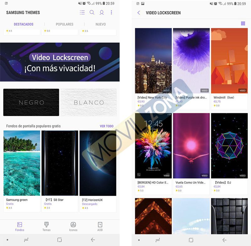 Opción para personalizar la pantalla de bloqueo con vídeo en el Galaxy S8