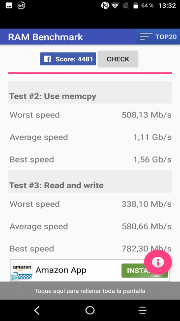 Resultado RAM con el Alcatel 3X
