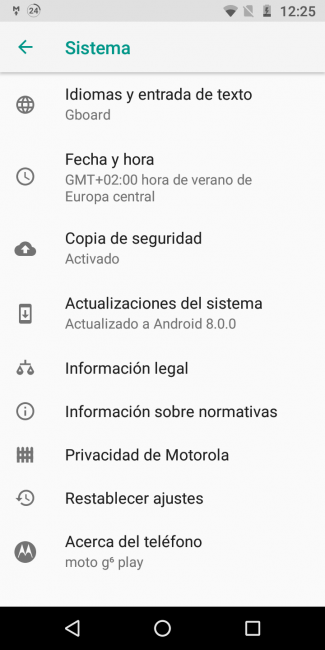 Datos sistema del Moto G6 Play