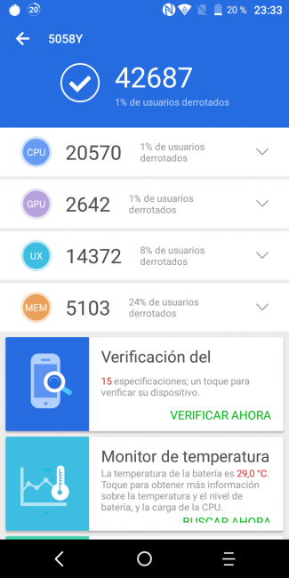 Resultado en AnTuTu con el Alcatel 3X