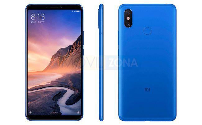 Xiaomi Mi Max 3 azul vista lateral, frontal y trasera