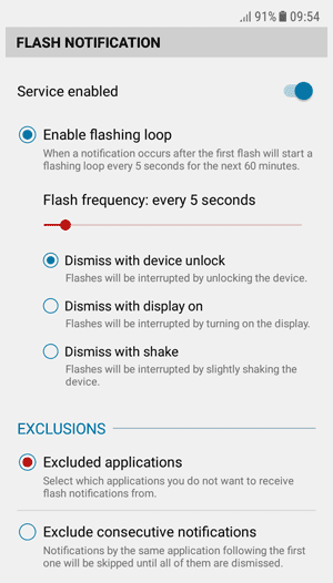 Ajuste de la frecuencia en la app Notificación de Flash
