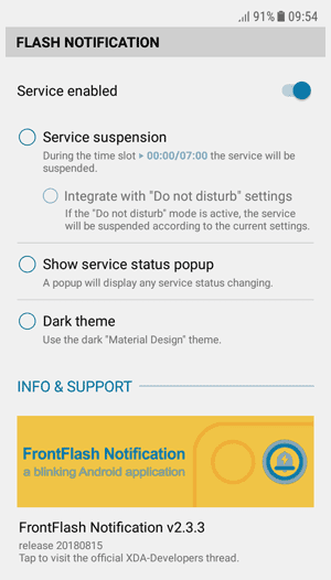 Versión de la app Notificación de Flash