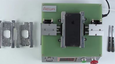 Imagen de la máquina que repara el cristal roto del iPhone 8
