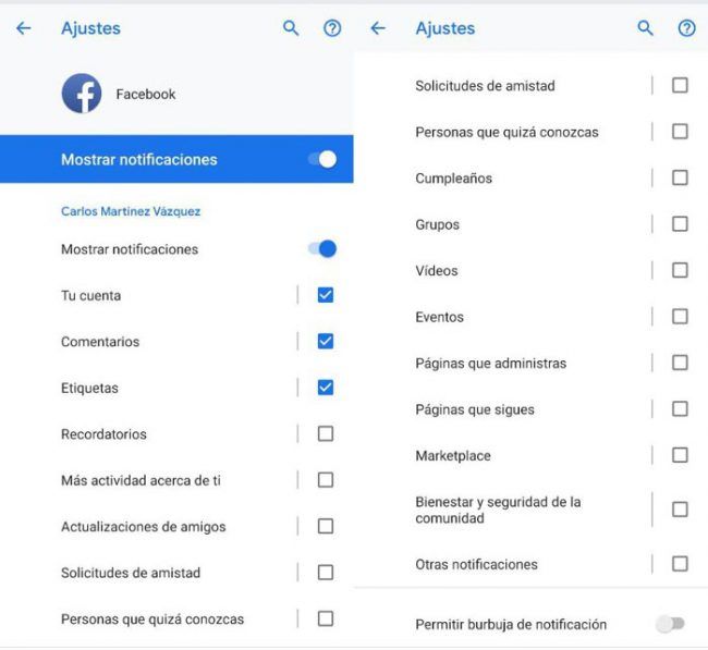 FAcebook desactivar notificaciones