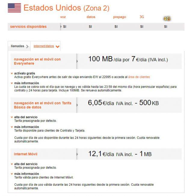 mejores tarifas roaming-EEUU-USA -Orange