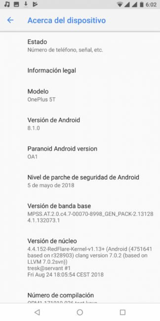 Paranoid Android para OnePlus 5/5T