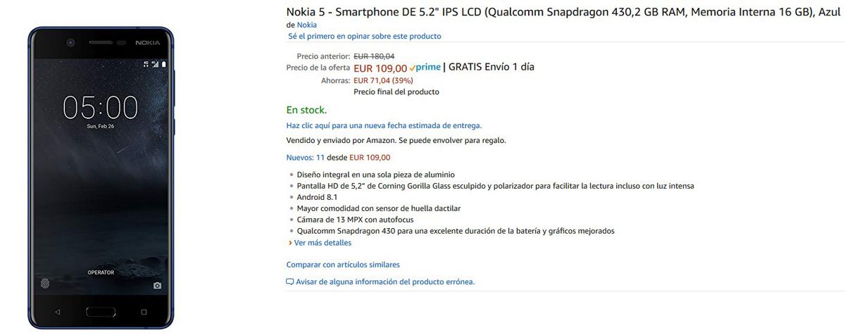 Descuento en el Nokia 5