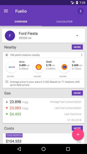 Precio de las gasolineras detectado por la app Fuelio