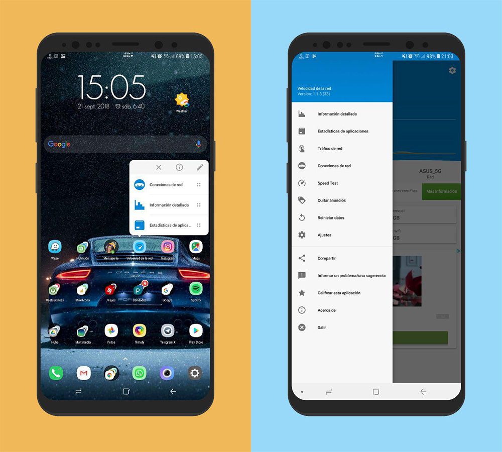 Interfaz de la app Network Speed para Android
