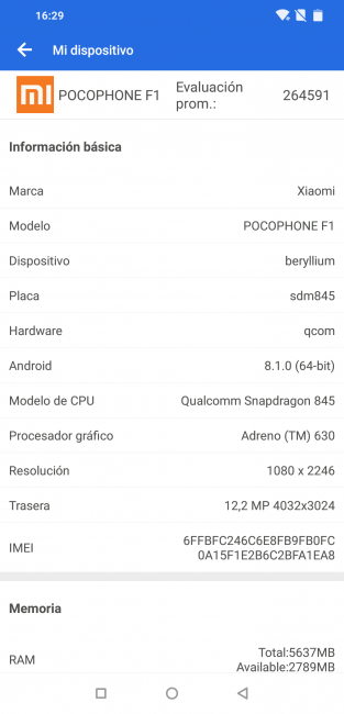 Datos en AnTuTu con el Pocophone F1