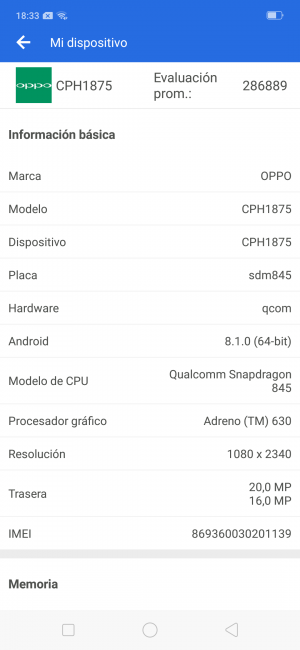 Datos AnTuTu con el Oppo Find X