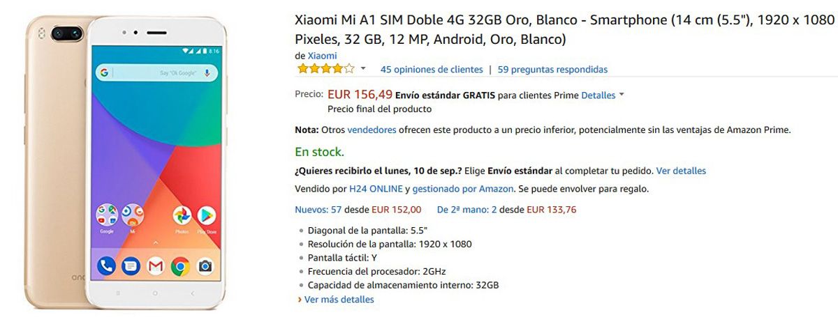 Precio del Xiaomi Mi A1 en Amazon