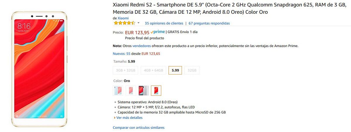 Precio del Xiaomi Redmi S2 en Amazon
