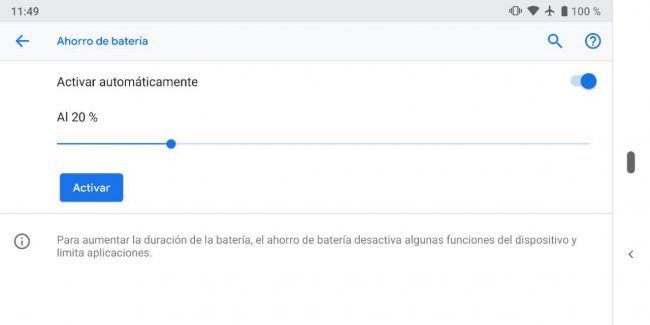 Ahorro batería automatico Android 9 Pie