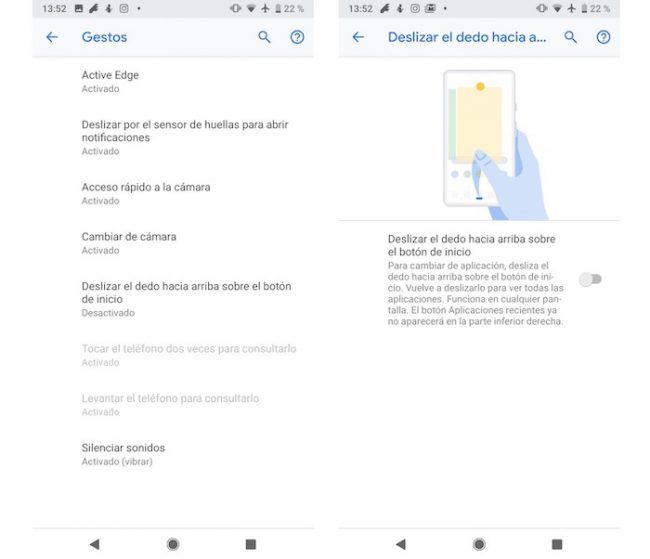 Captura de pantalla gestos en Android 9 Pie
