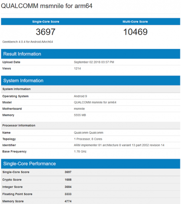 Geekbench Snapdragon 855