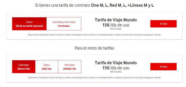 tarifas vodafone roaming