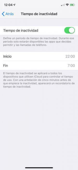 tiempo de inactividad ios 12