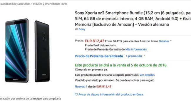 Reserva Xperia XZ3 Amazon