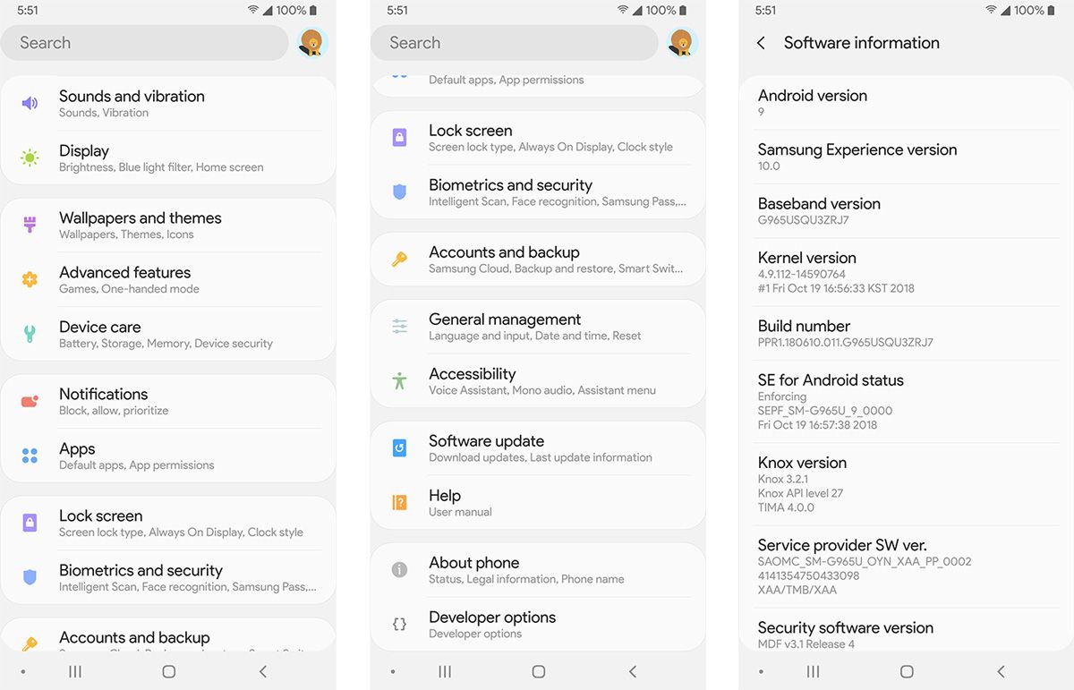 Menú de Android 9 Pie en el Galaxy S9