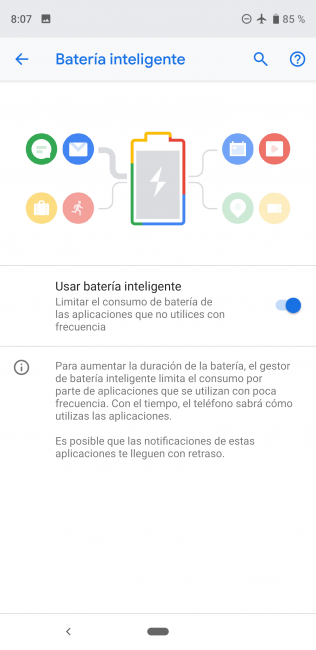 Opciones batería del Pixel 3 XL