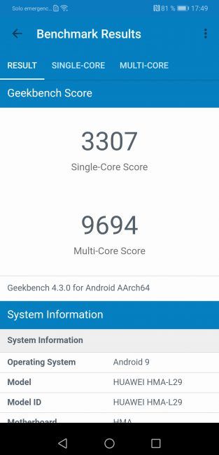 Resultados Geekbench Huawei Mate 20
